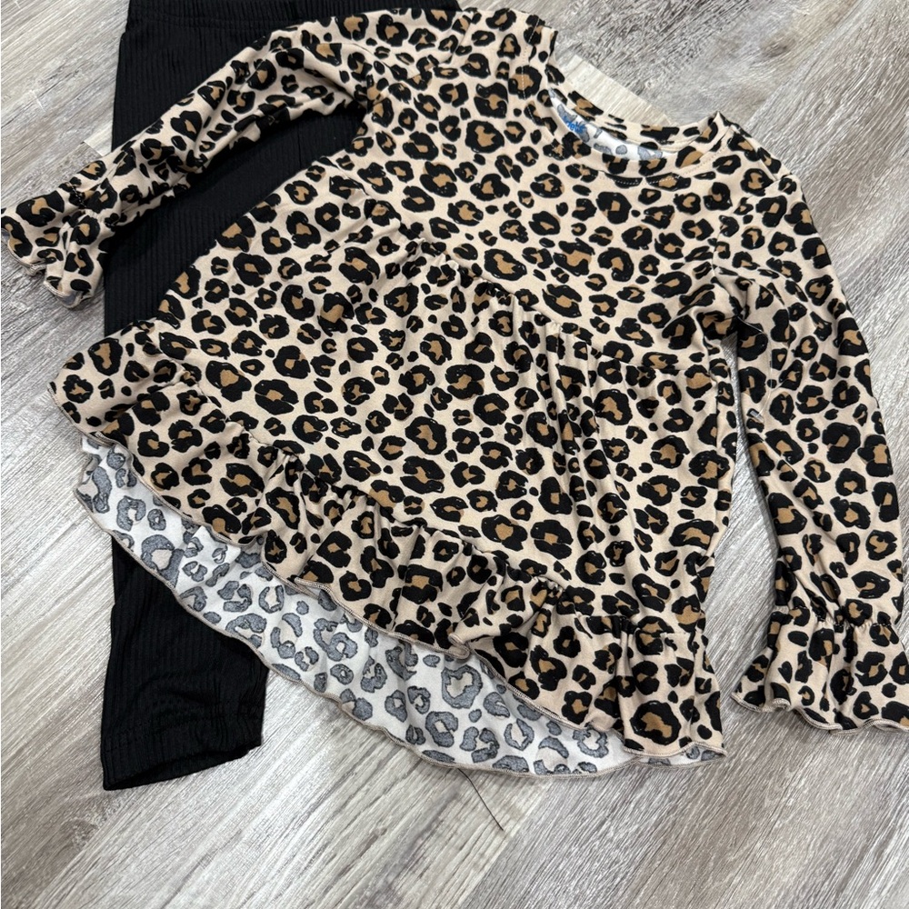 Leopard Print Long Sleeve Top with Black Pants